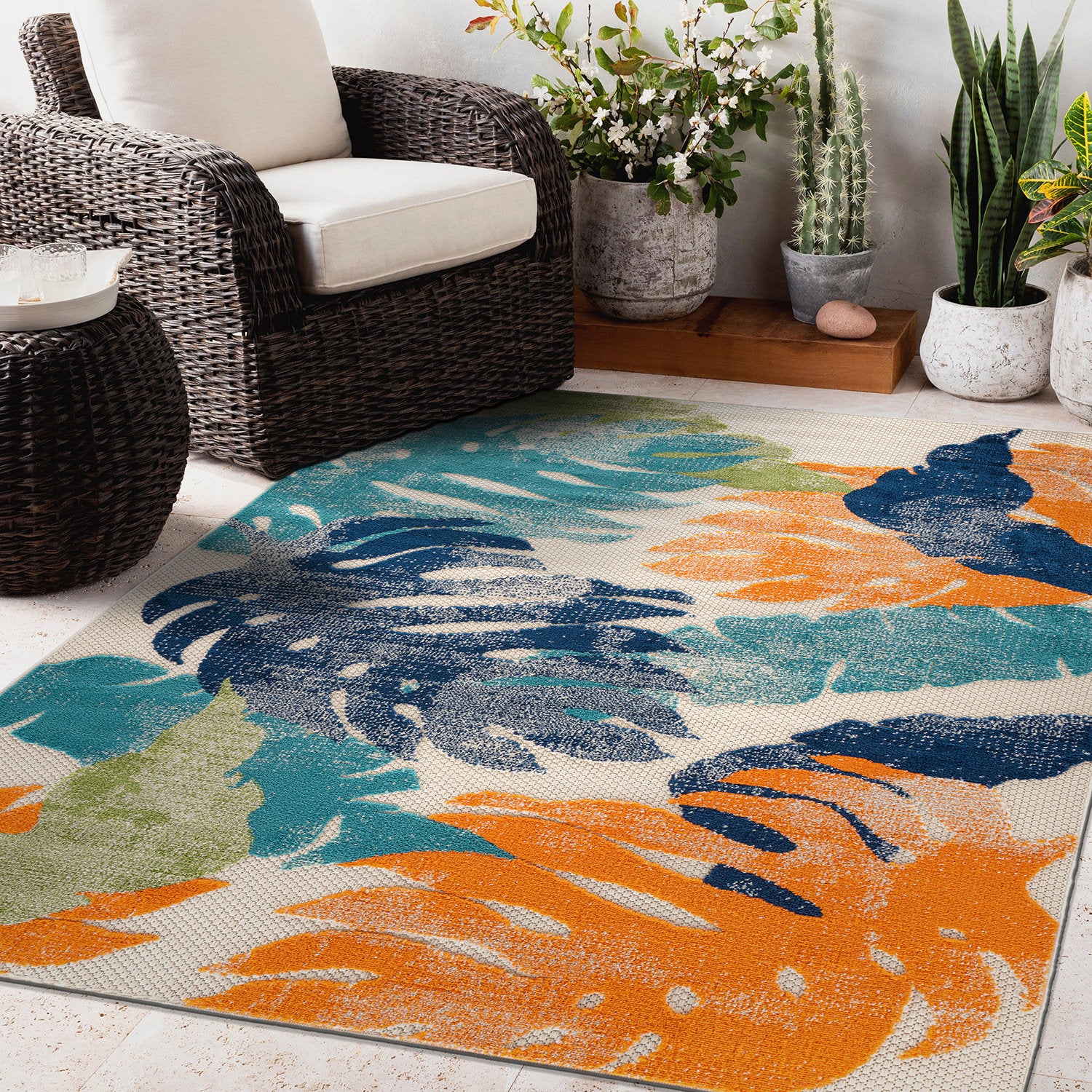 World Rug Gallery Seville Floral Leaves Indoor/Outdoor Area Rug - Multi 7'10 x 10