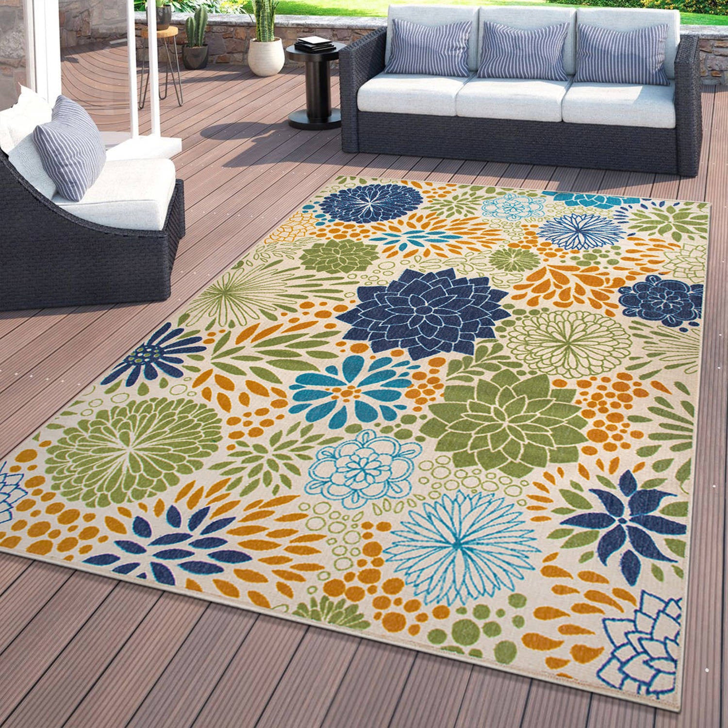 Modern Floral Circles Flatweave Indoor/Outdoor Area Rug wrghome