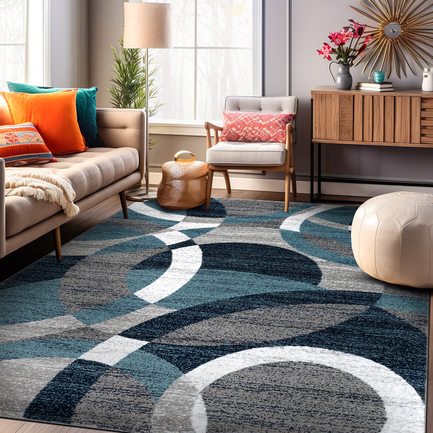 Geometric Circles Area Rug