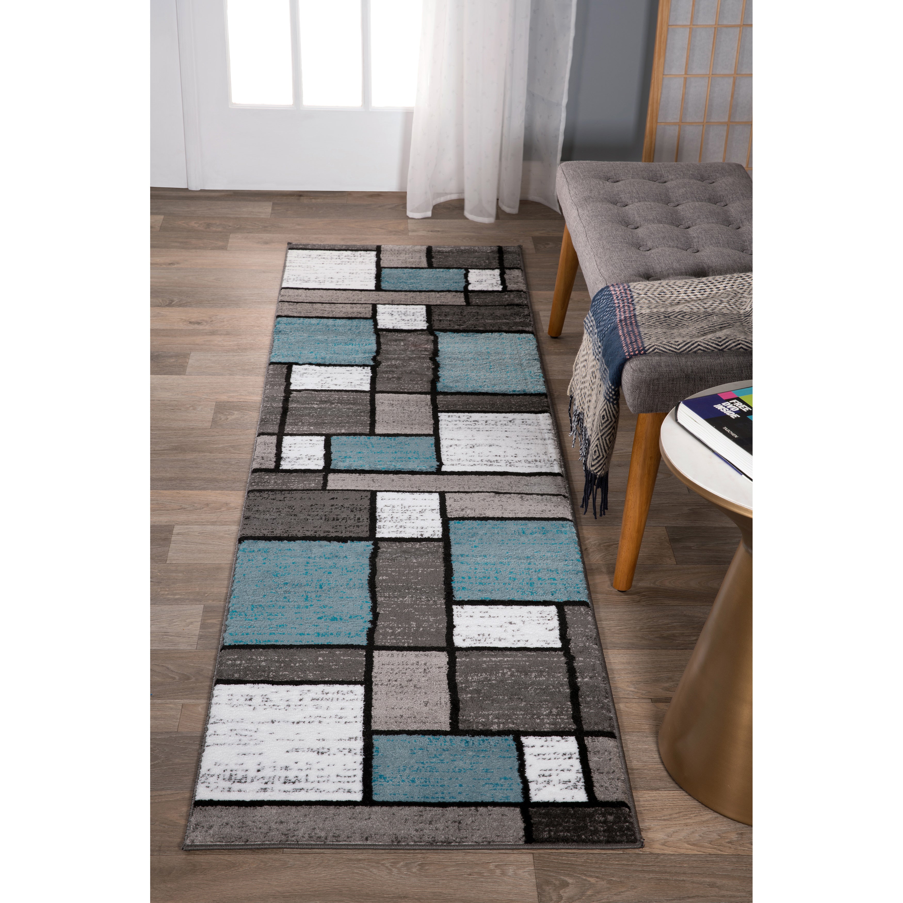 Rugshop Area Rug Modern Boxes Design Non-slip Carpet Bedroom Rugs