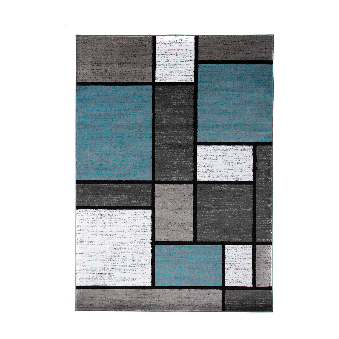 Contemporary Modern Boxed Color Block Blue Gray Area Rug