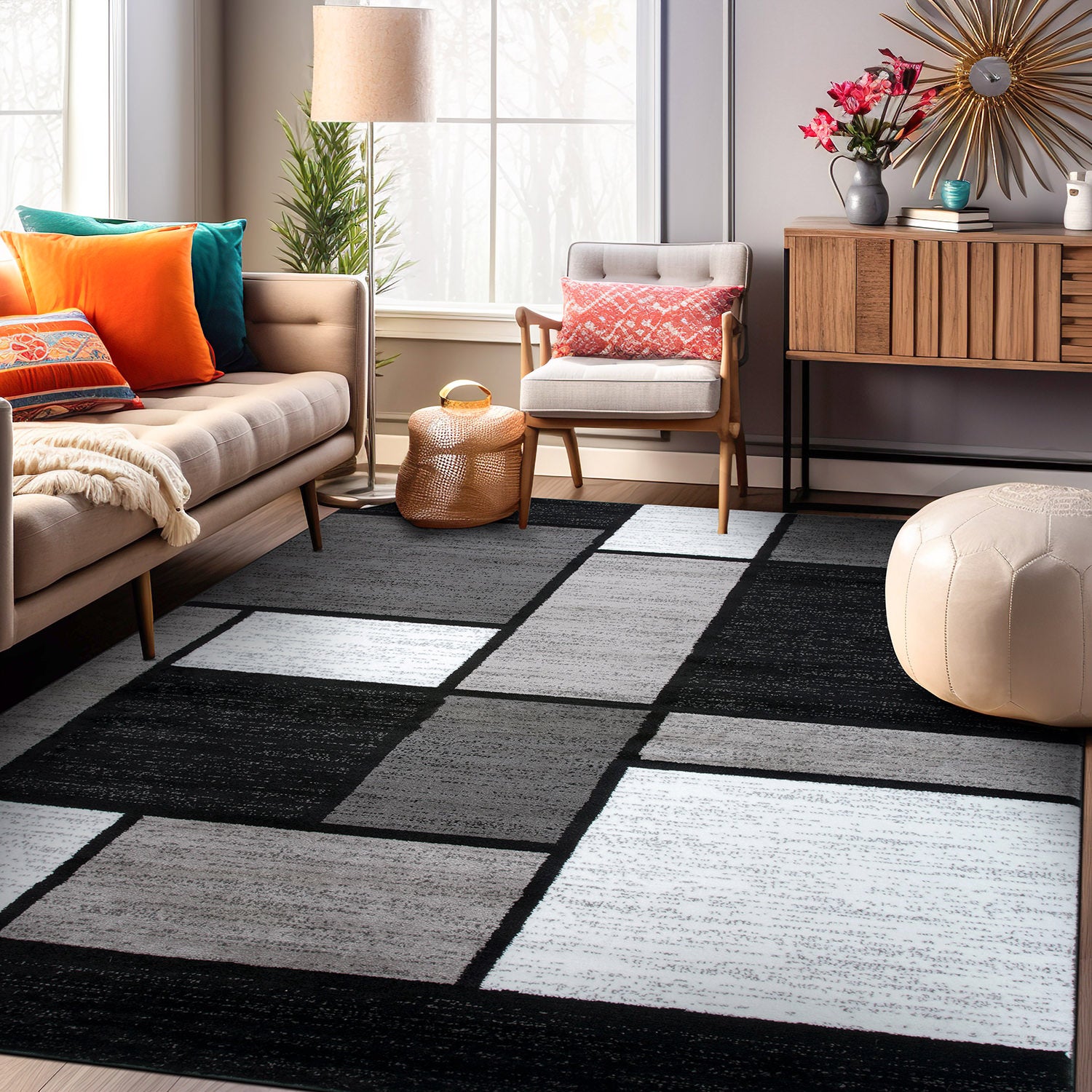 Contemporary Modern Boxed Color Block Area Rug