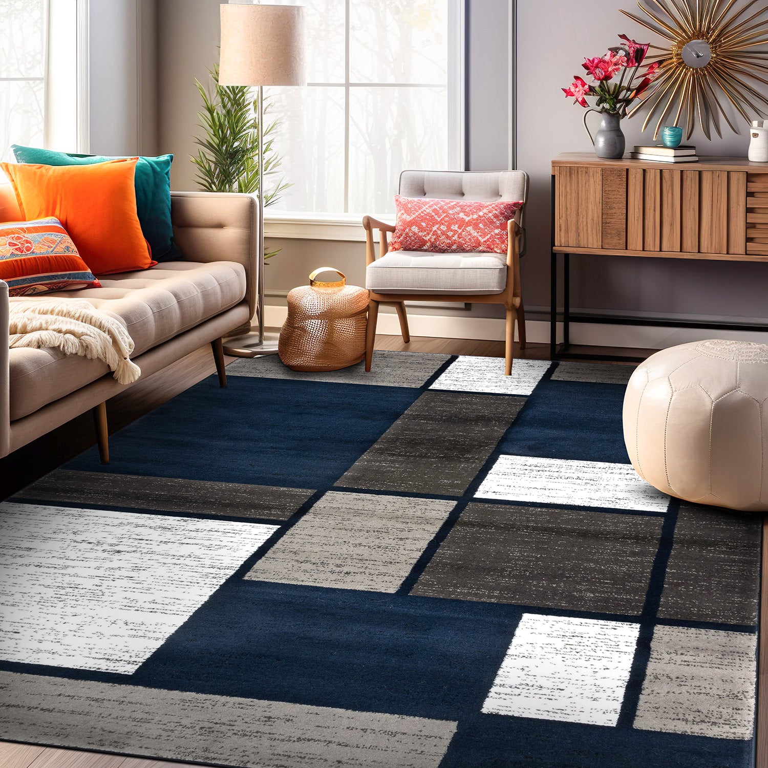 Contemporary Modern Boxed Block Area Rug