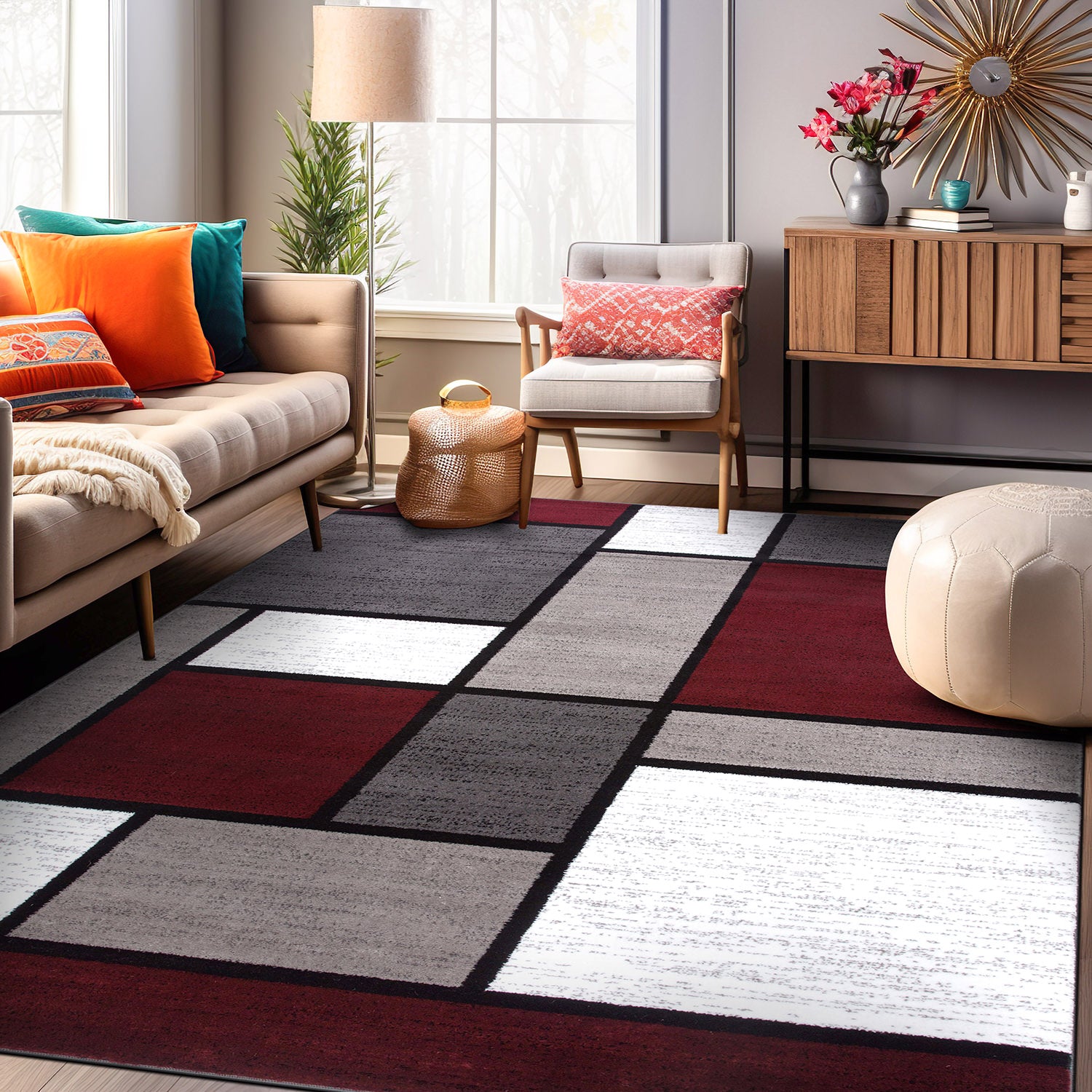 Contemporary Modern Boxed Color Block Area Rug