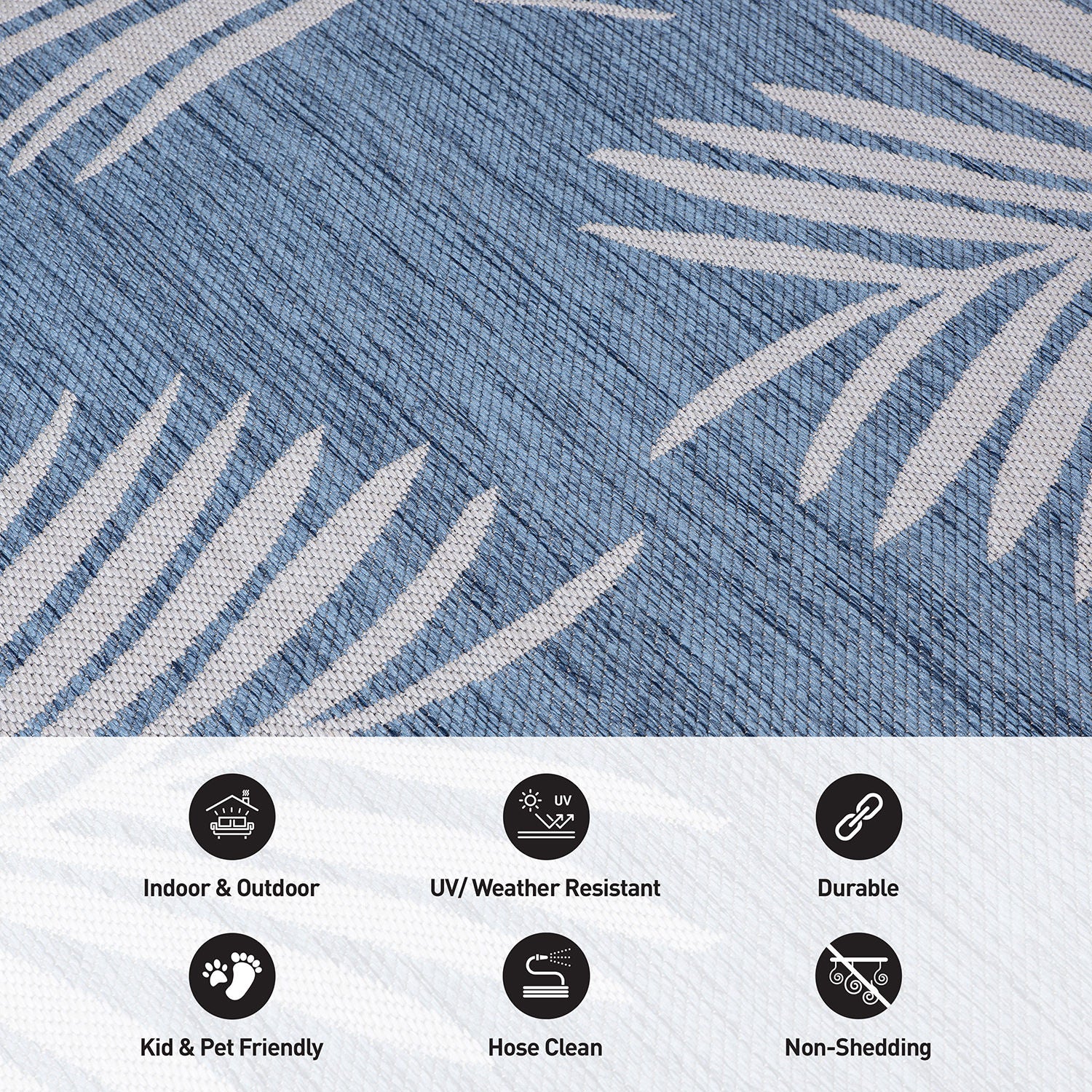 Contemporary Palm Leaves Textured Flat Weave Indoor/Outdoor Area Rug