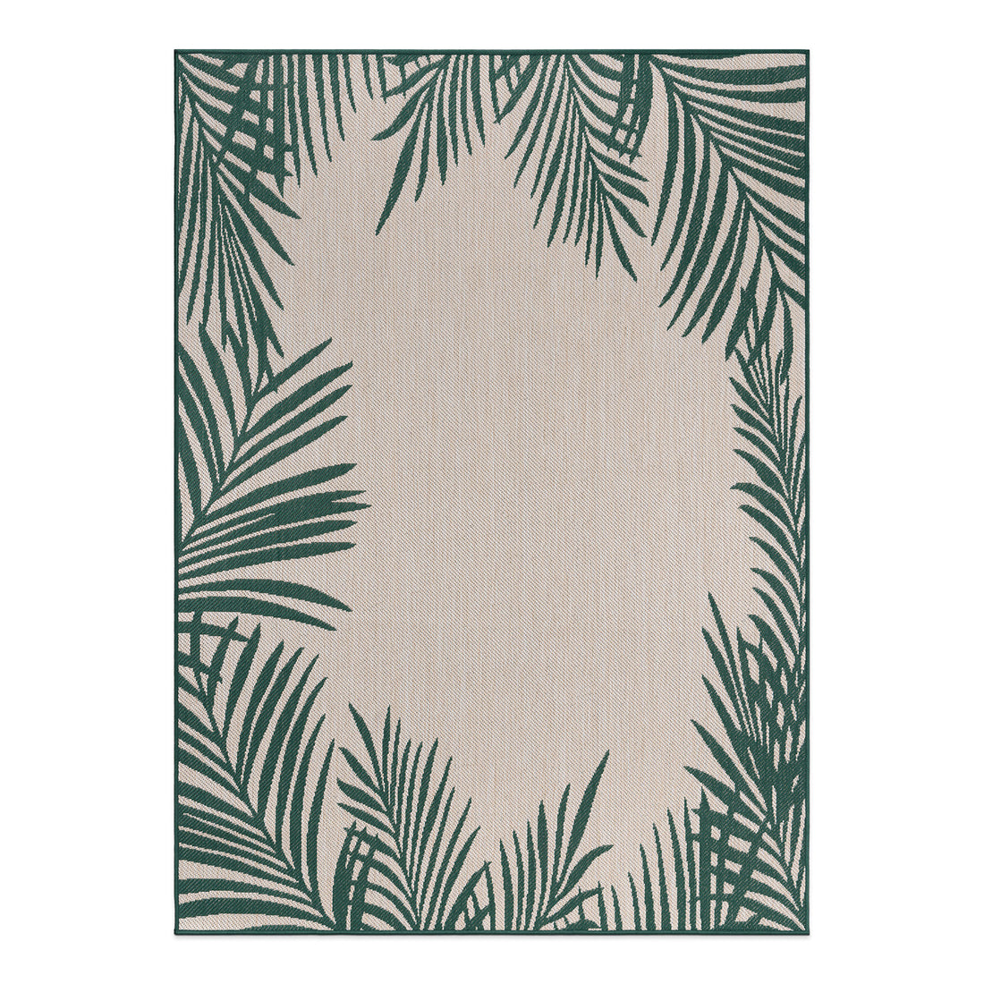 Tropical Floral Palm Leaves Textured Flat Weave Indoor/Outdoor Area Rug