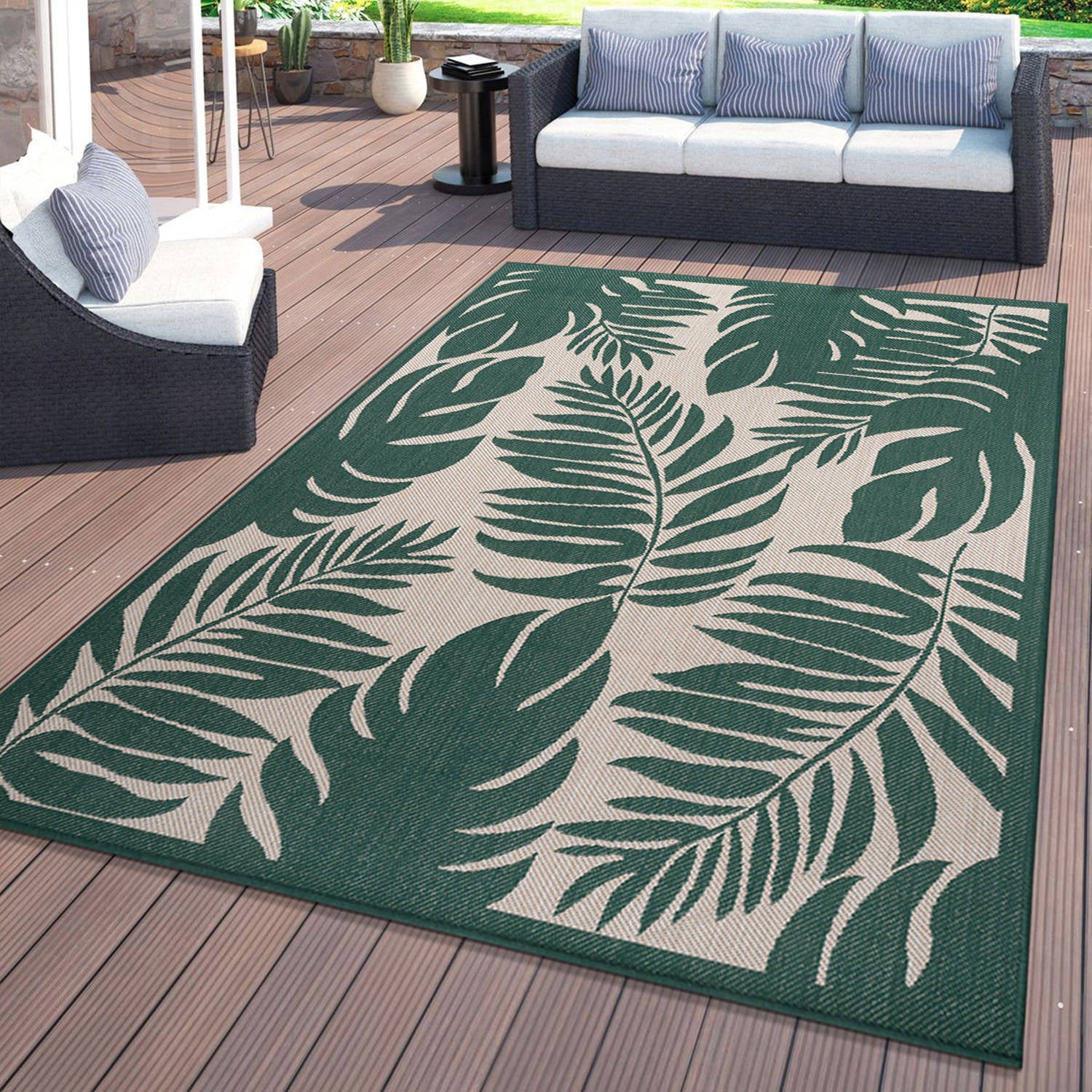Floral Leaves Textured Flat Weave Indoor/Outdoor Area Rug