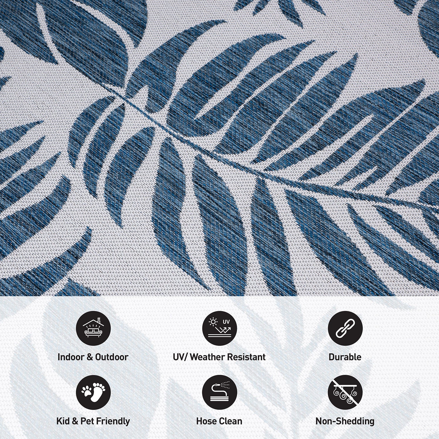 Floral Leaves Textured Flat Weave Indoor/Outdoor Area Rug