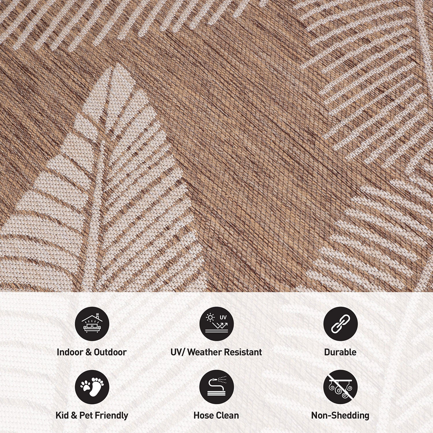 Distressed Palm Leaves Textured Flat Weave Indoor/Outdoor Area Rug