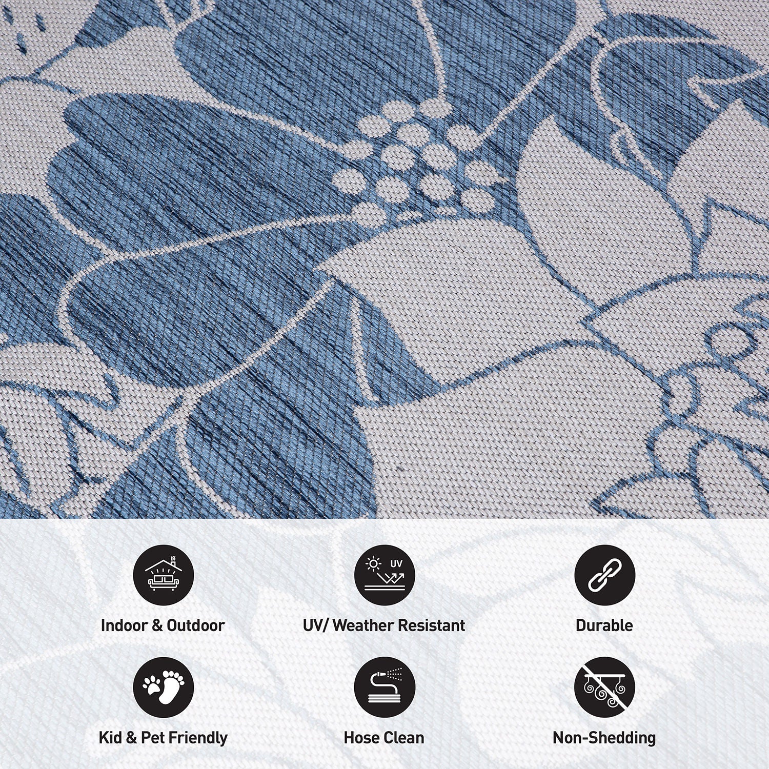 Modern Floral Flowers Textured Flat Weave Indoor/Outdoor Area Rug