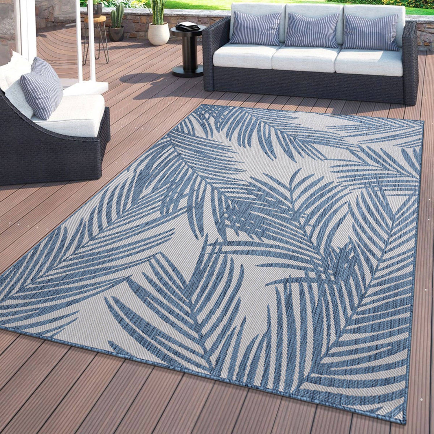 Contemporary Distressed Leaves Textured Flat Weave Indoor/Outdoor Area Rug