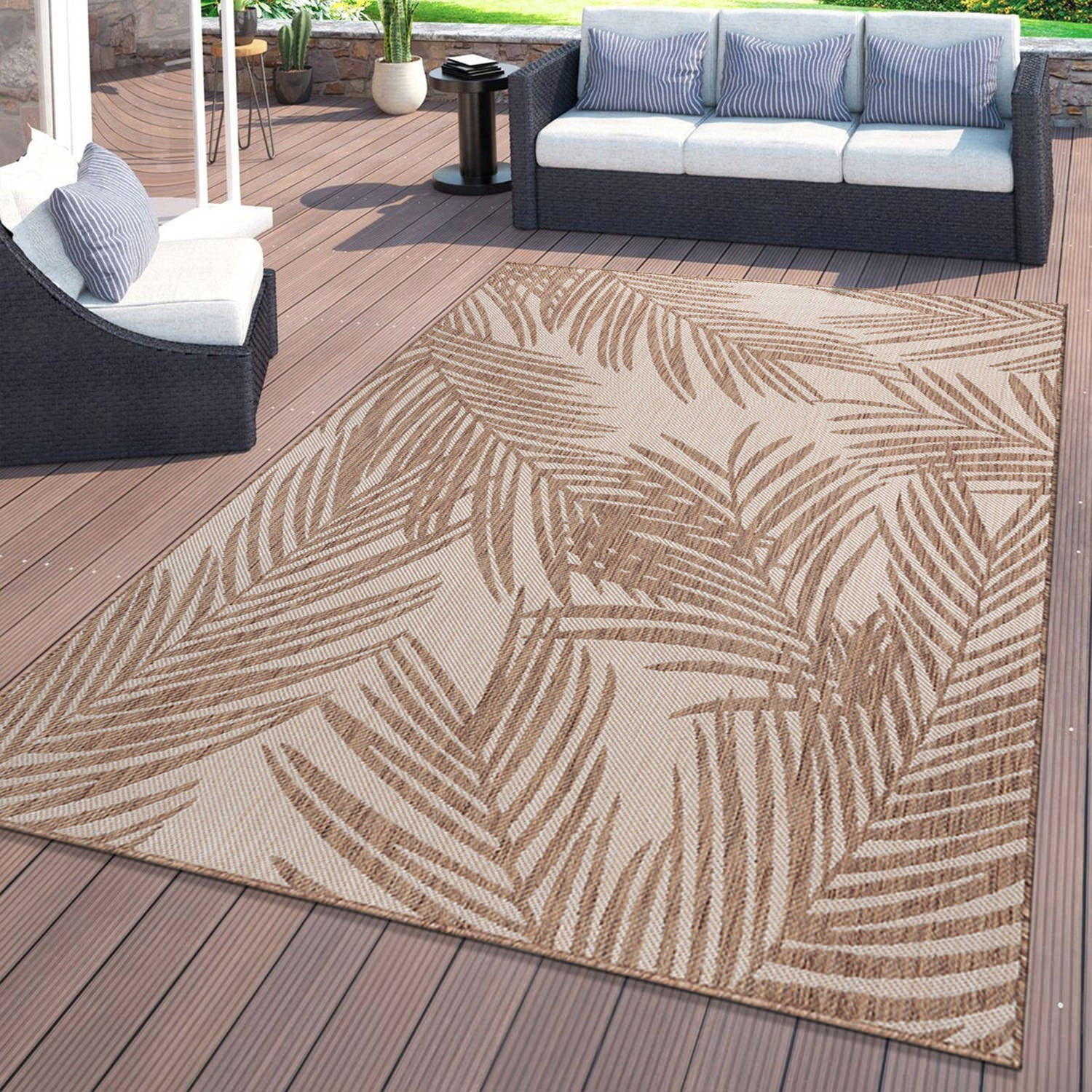 Contemporary Distressed Leaves Textured Flat Weave Indoor/Outdoor Area Rug