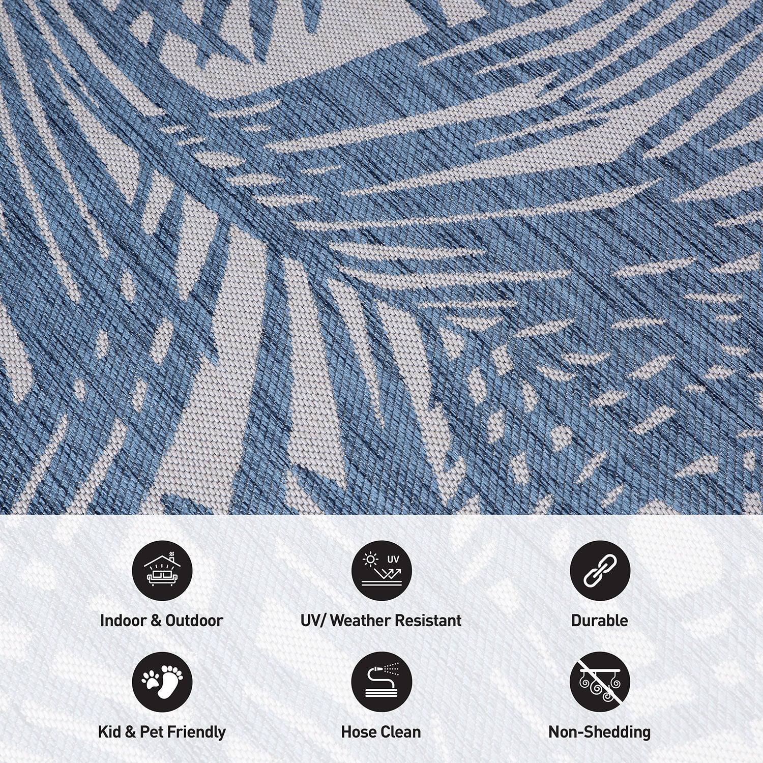Contemporary Palm Leaf Textured Flat Weave Indoor/Outdoor Area Rug