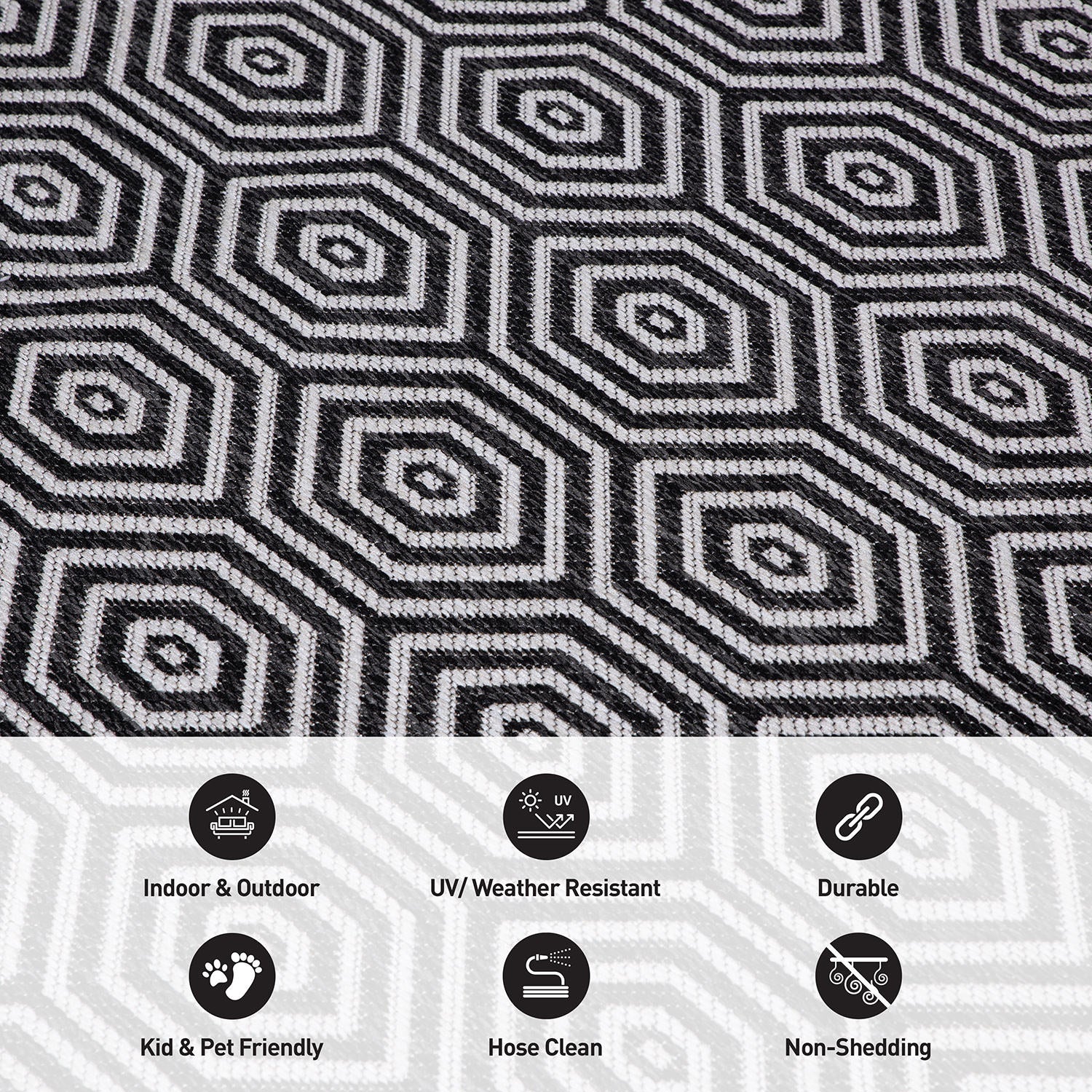 Modern Geometric Textured Flat Weave Indoor/Outdoor Area Rug