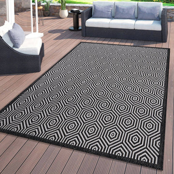 Modern Geometric Textured Flat Weave Indoor/Outdoor Area Rug