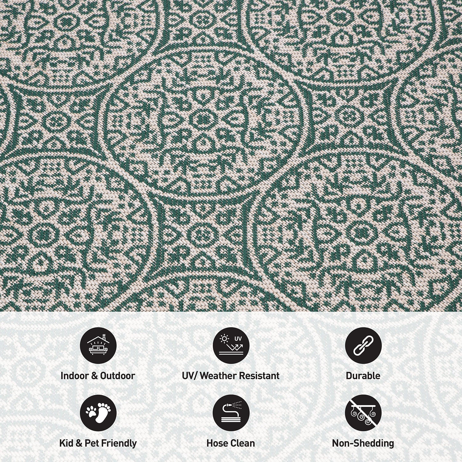 Transitional Floral Circles Textured Flat Weave Indoor/Outdoor Area Rug