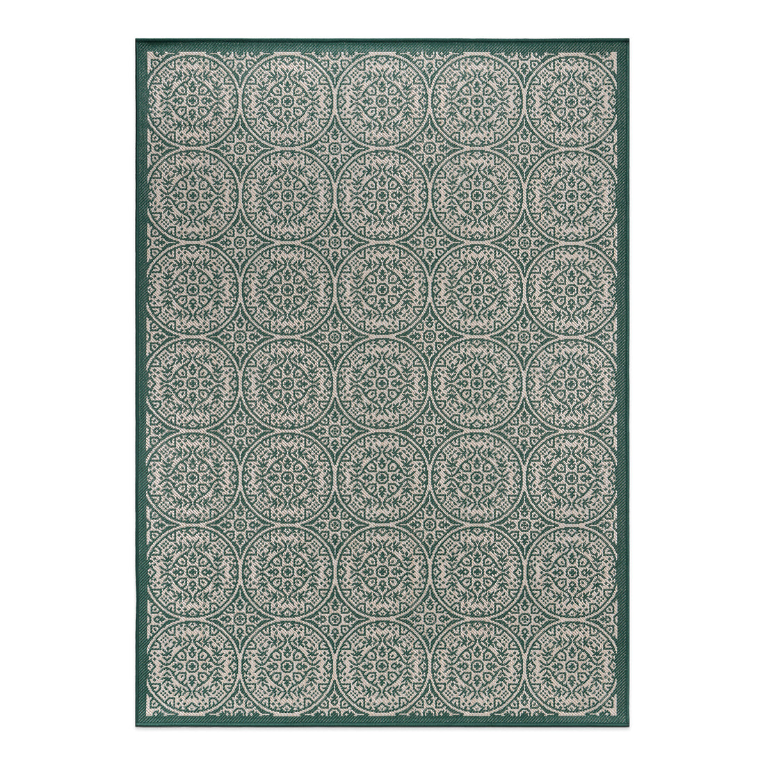 Transitional Floral Circles Textured Flat Weave Indoor/Outdoor Area Rug