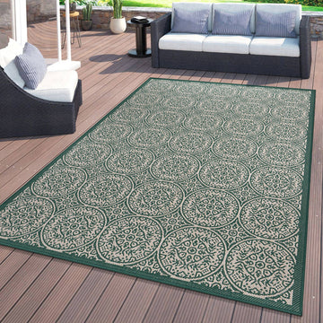 Transitional Floral Circles Textured Flat Weave Indoor/Outdoor Area Rug