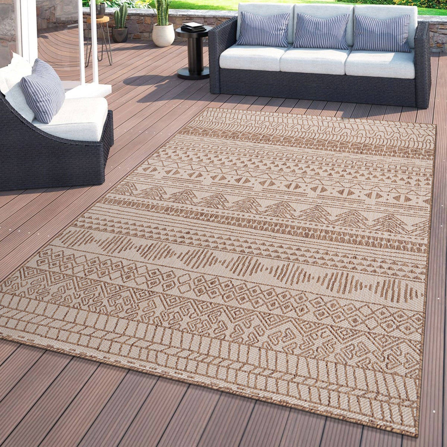 Contemporary Geometric Bohemian Textured Flat Weave Indoor/Outdoor Area Rug