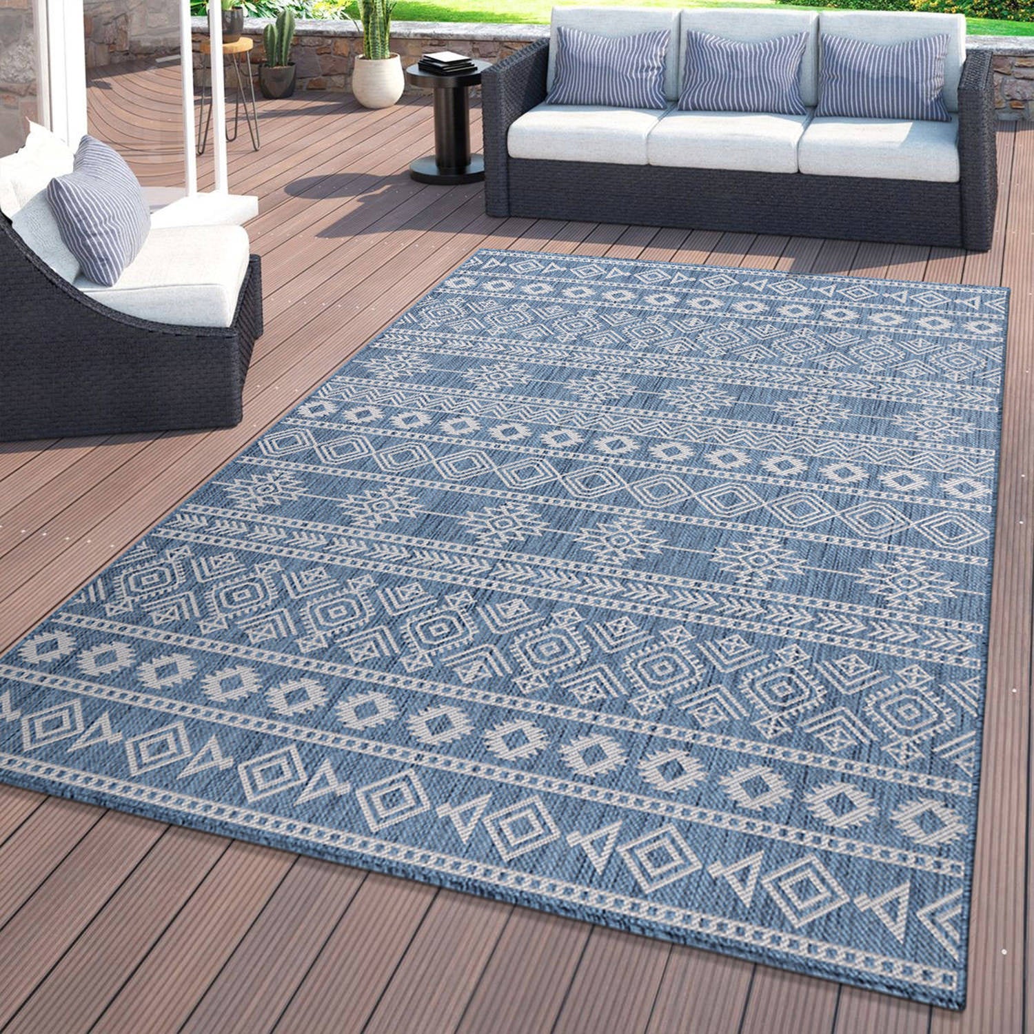 Geometric Boho Textured Flat Weave Indoor/Outdoor Area Rug