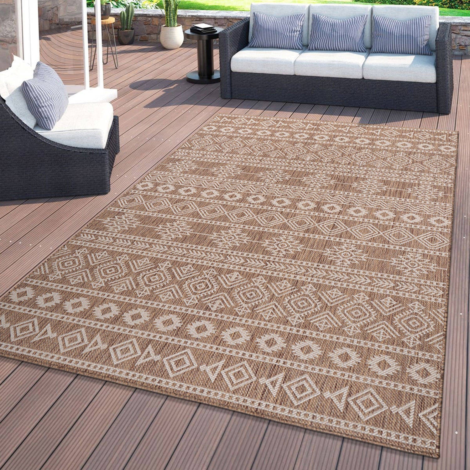 Geometric Boho Textured Flat Weave Indoor/Outdoor Area Rug