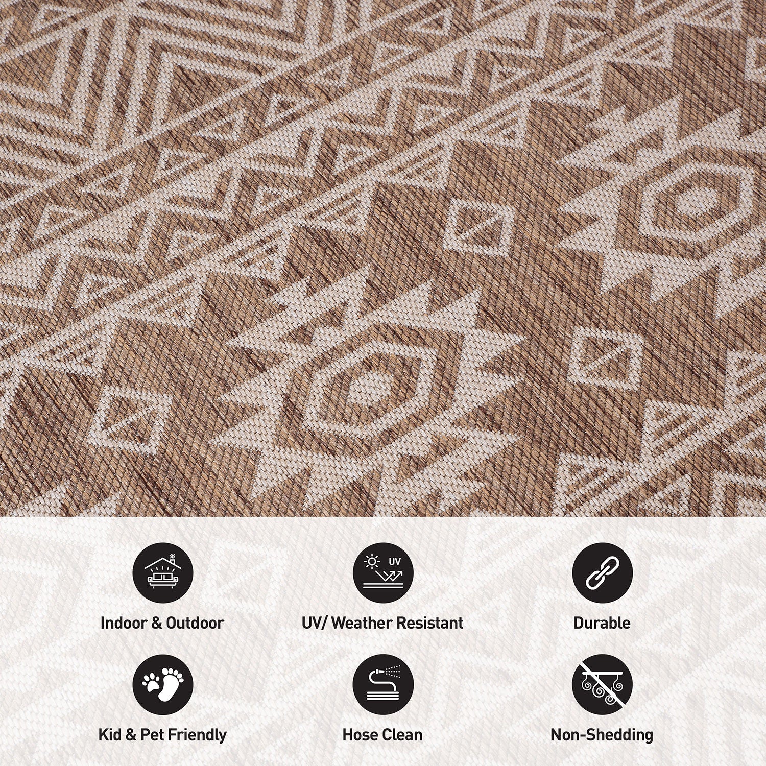 Distressed Geometric Bohemian Textured Flat Weave Indoor/Outdoor Area Rug