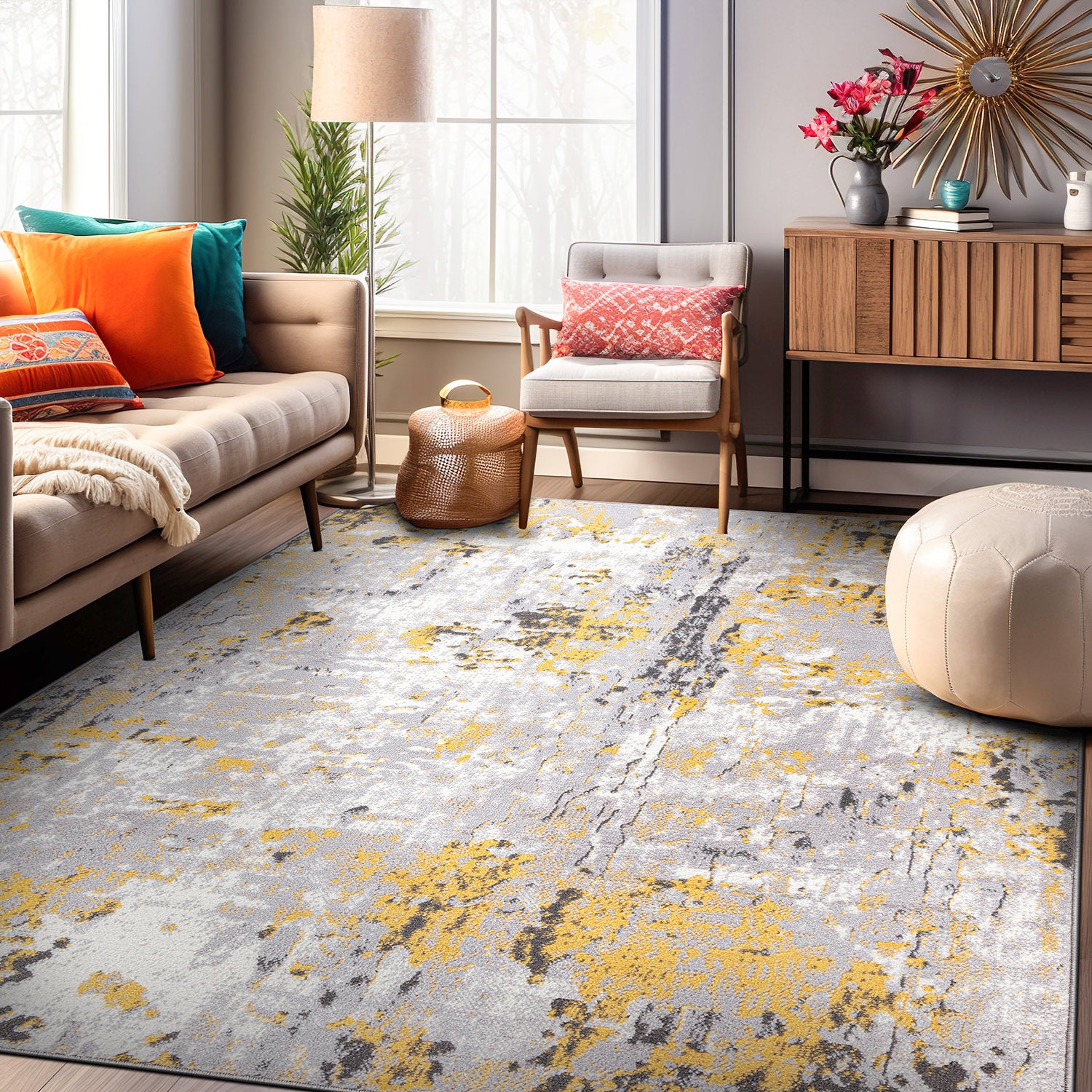 Distressed Modern Abstract Area Rug
