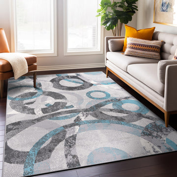 Distressed Modern Circles Stain Resistant Soft Area Rug