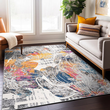 Large Floral Distressed Stain Resistant Soft Area Rug