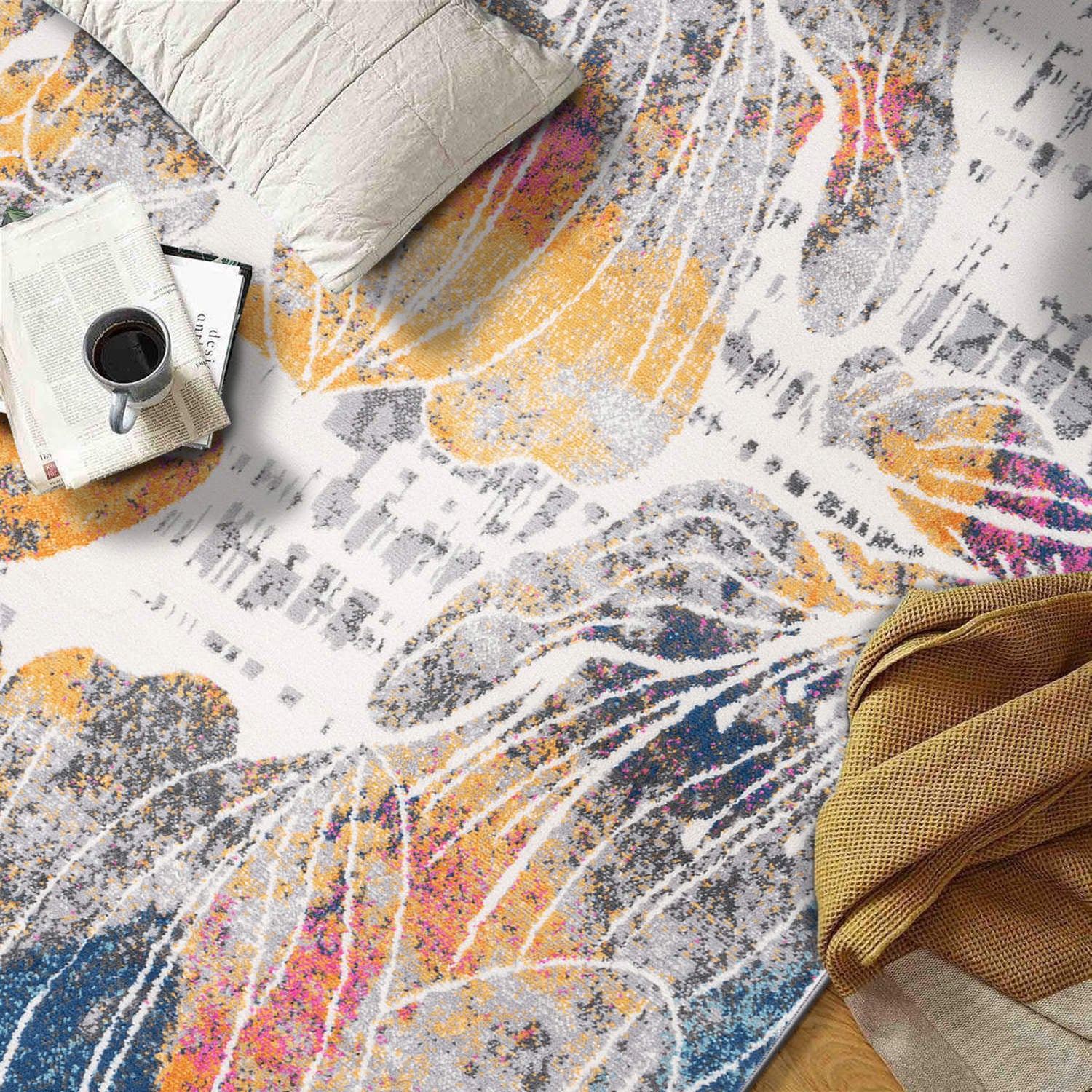 Large Floral Distressed Stain Resistant Soft Area Rug