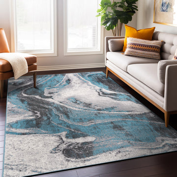 Distressed Contemporary Abstract Watercolor Stain Resistant Soft Area Rug