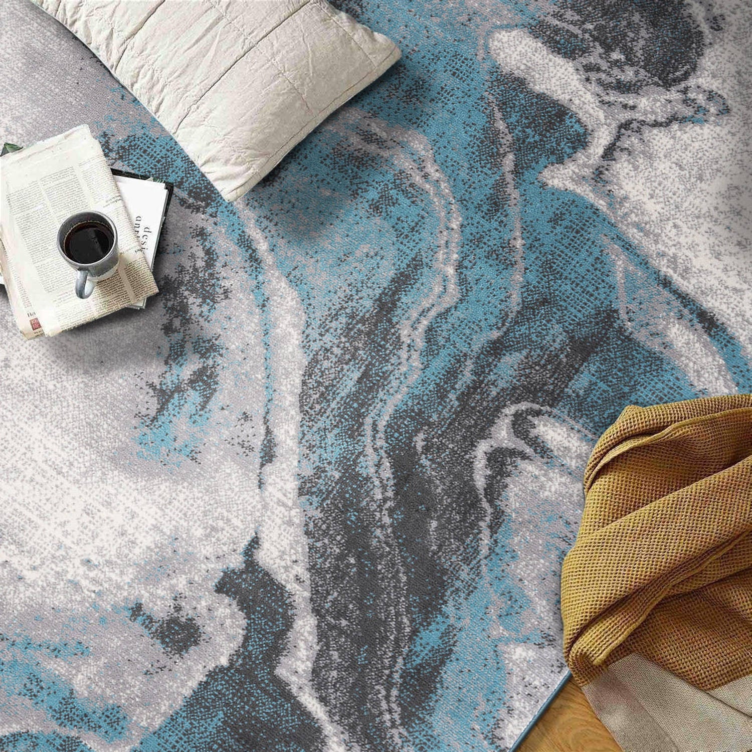 Distressed Contemporary Abstract Watercolor Stain Resistant Soft Area Rug