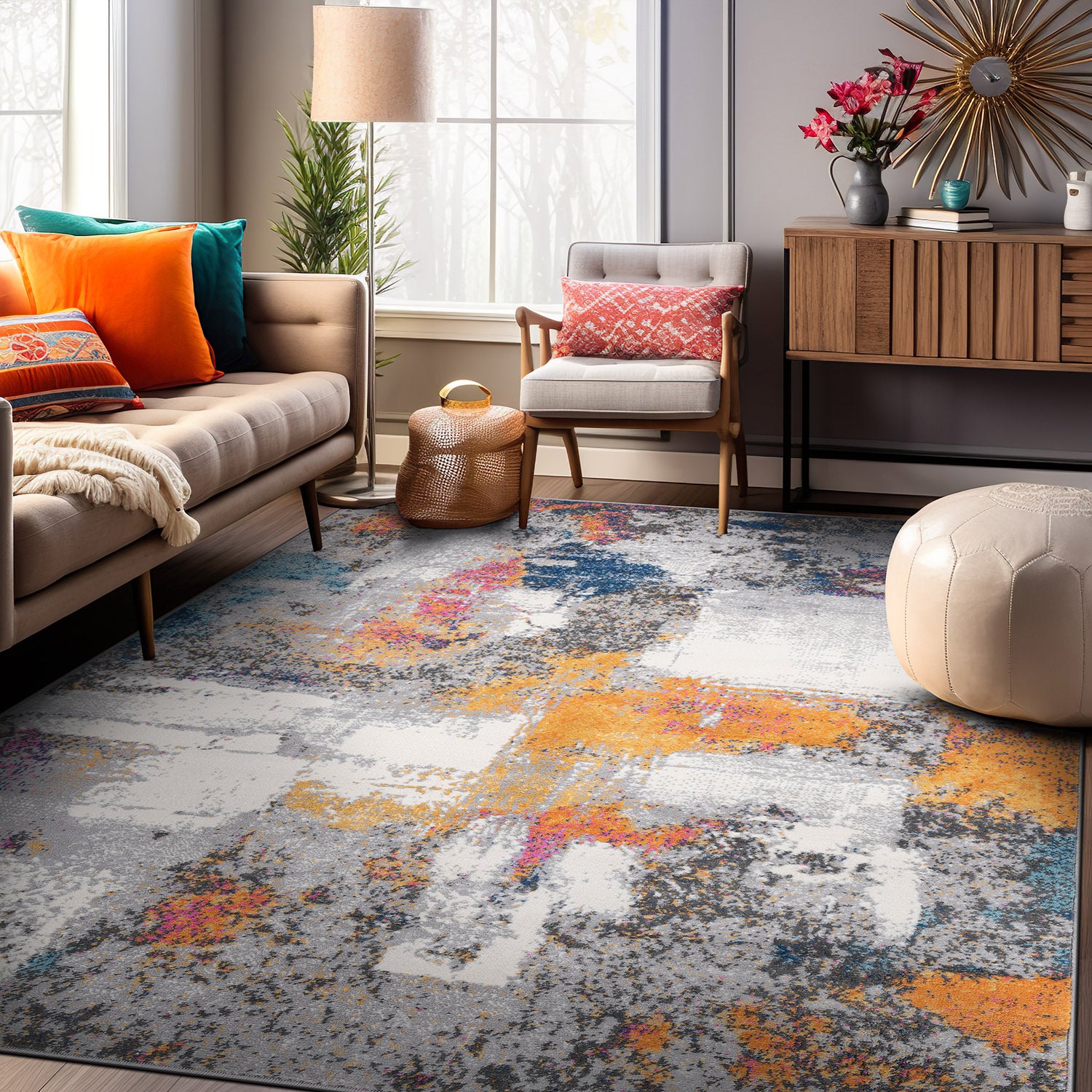 Contemporary Abstract Splashcolor Stain Resistant Soft Area Rug