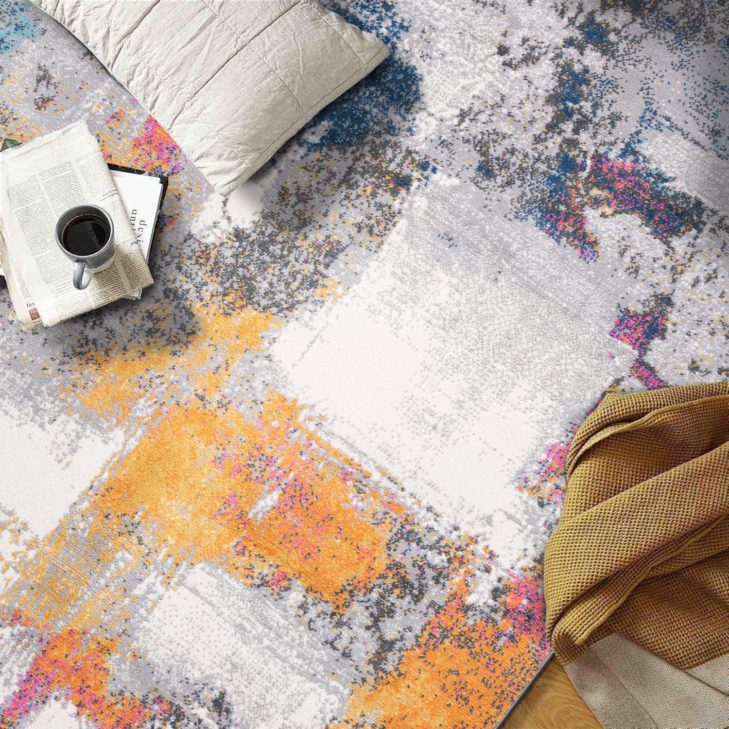 Contemporary Abstract Splashcolor Stain Resistant Soft Area Rug