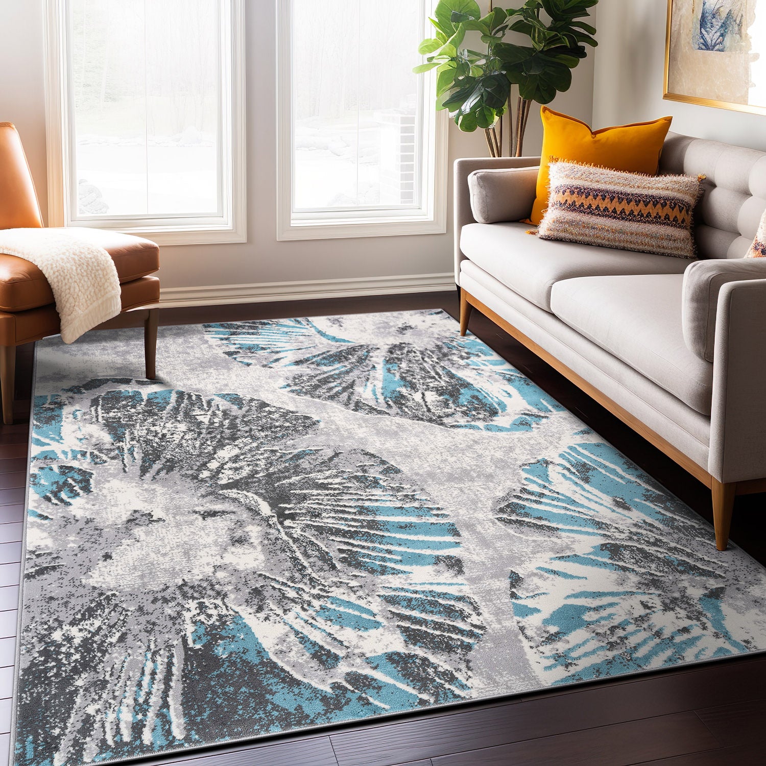 Contemporary Floral Stain Resistant Soft Area Rug