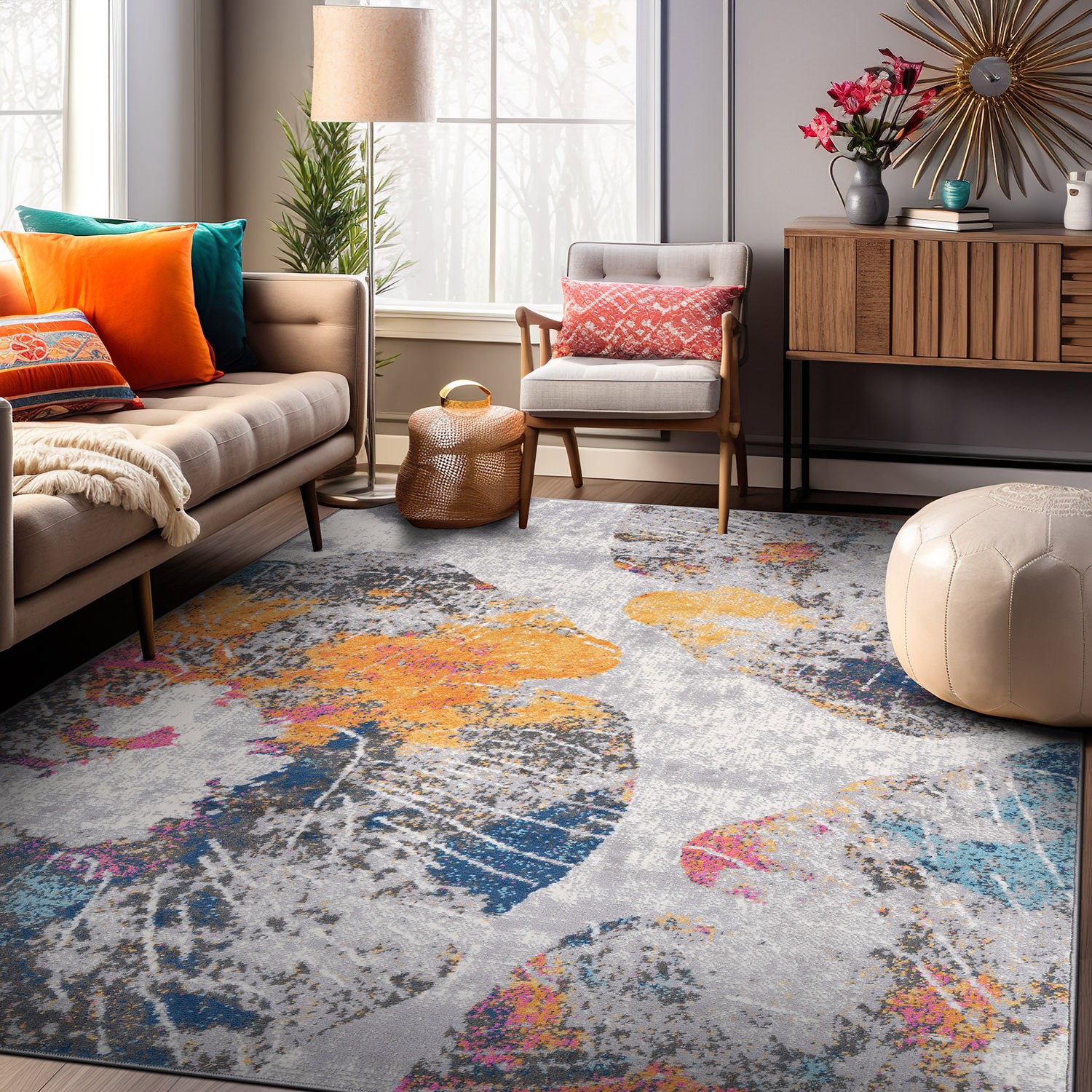 Contemporary Floral Stain Resistant Soft Area Rug