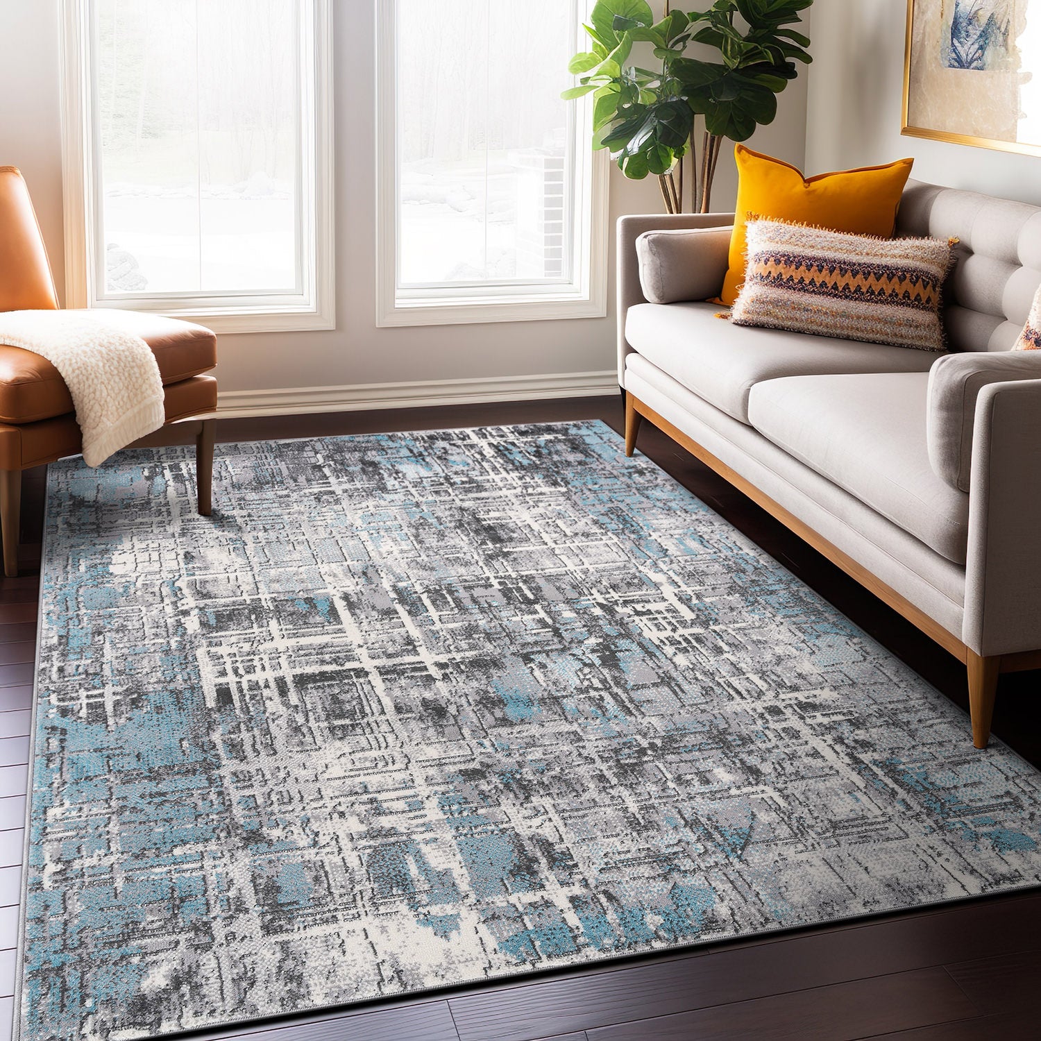 Distressed Abstract Stain Resistant Soft Area Rug