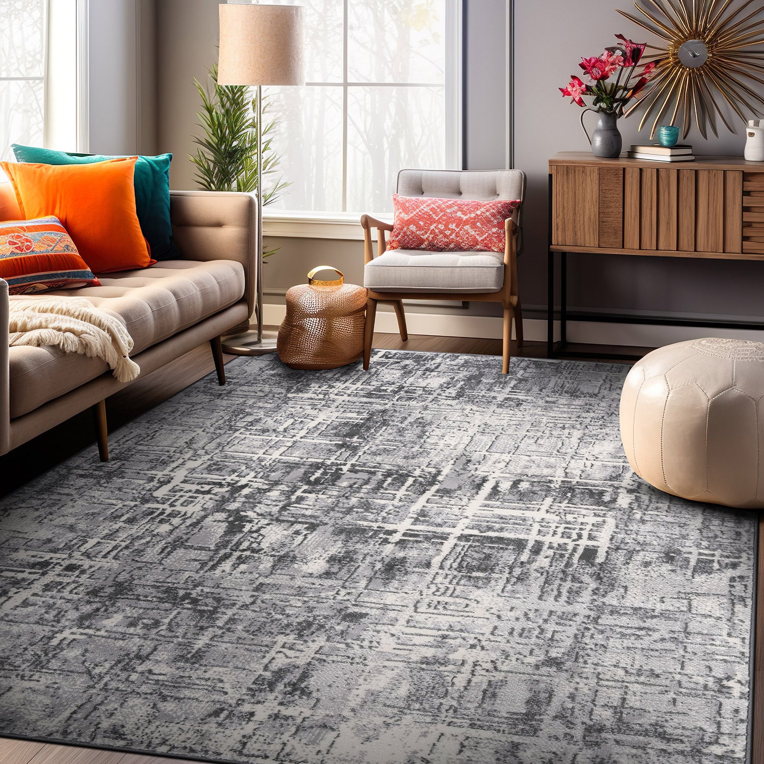 Distressed Abstract Stain Resistant Soft Area Rug