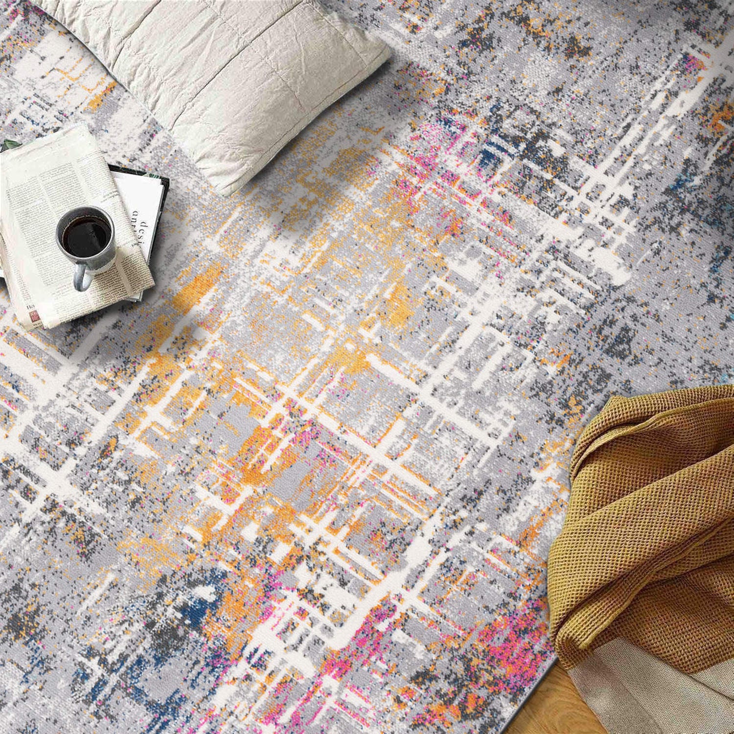 Distressed Abstract Stain Resistant Soft Area Rug