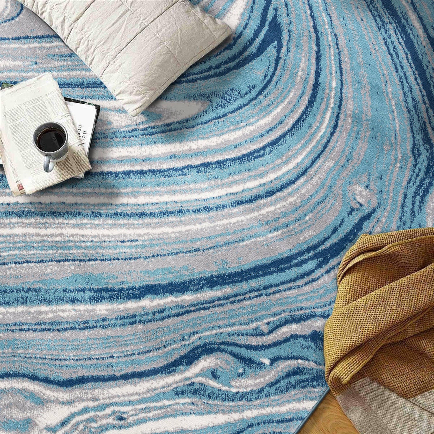 Contemporary Abstract Swirl Stain Resistant Soft Area Rug
