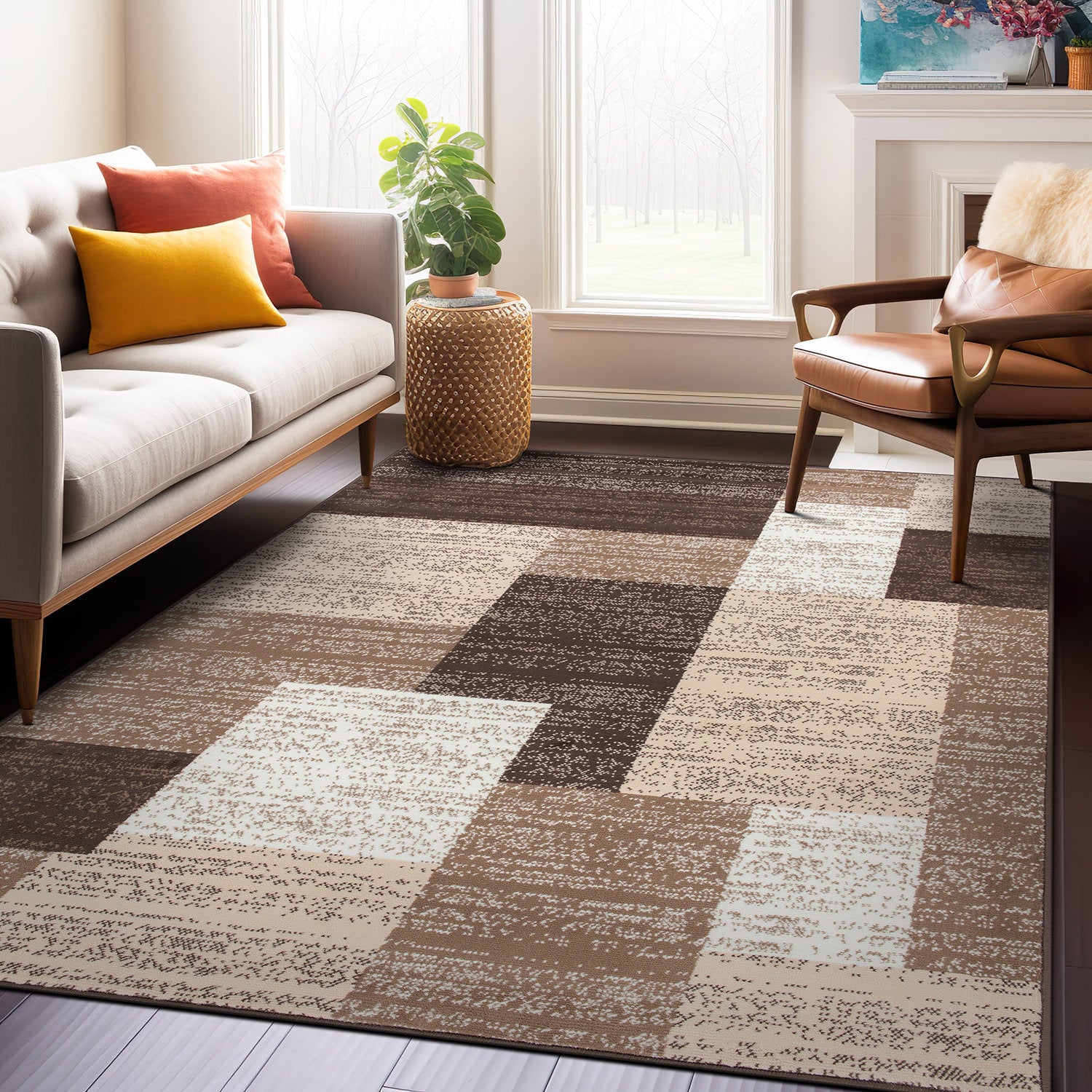 Contemporary Distressed Boxes Area Rug