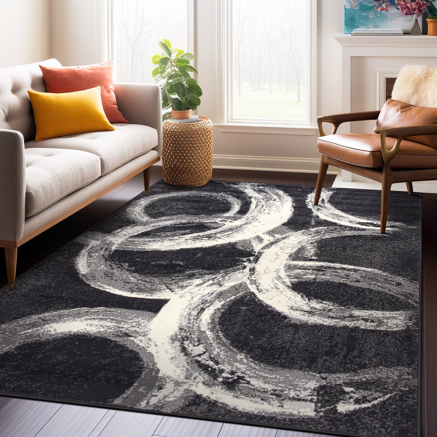 Contemporary Abstract Circles Area Rug