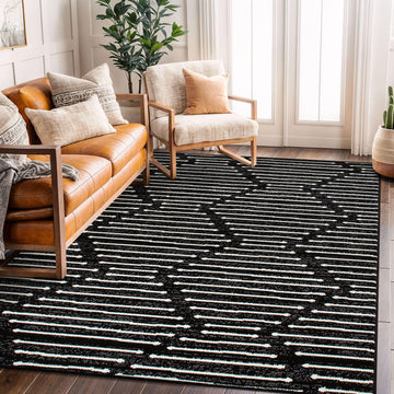 Boho Stripe Design Area Rug - BLACK 5'X7'