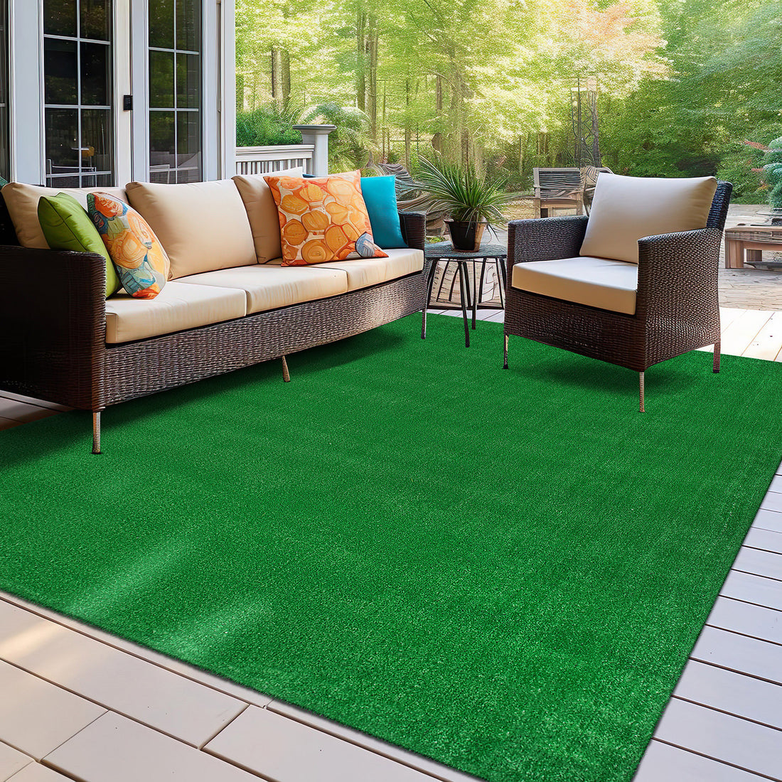 Artificial Turf Solid Grass Indoor Outdoor Area Rug - GREEN 6'6"x9'