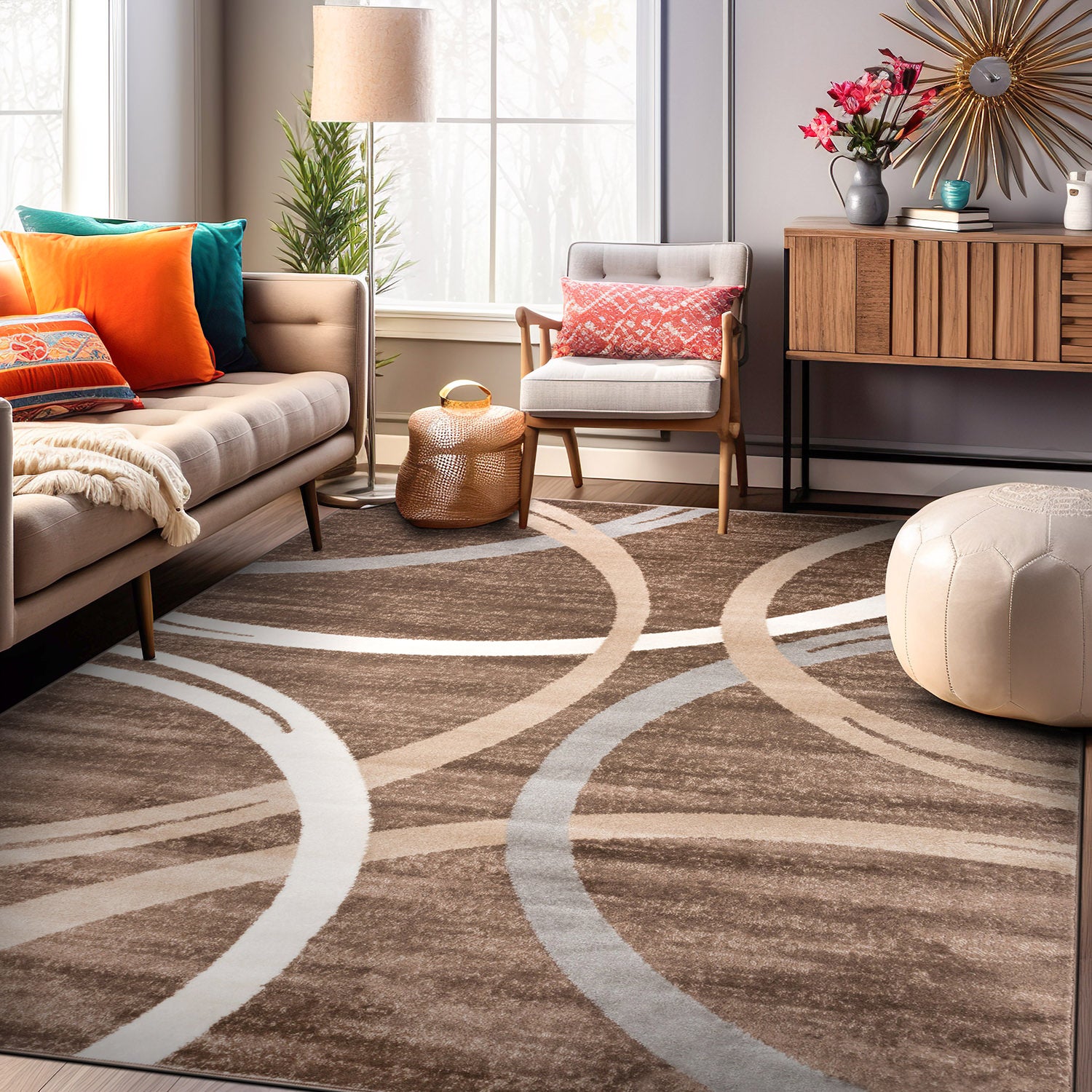 Contemporary Abstract Circles Design Area Rug