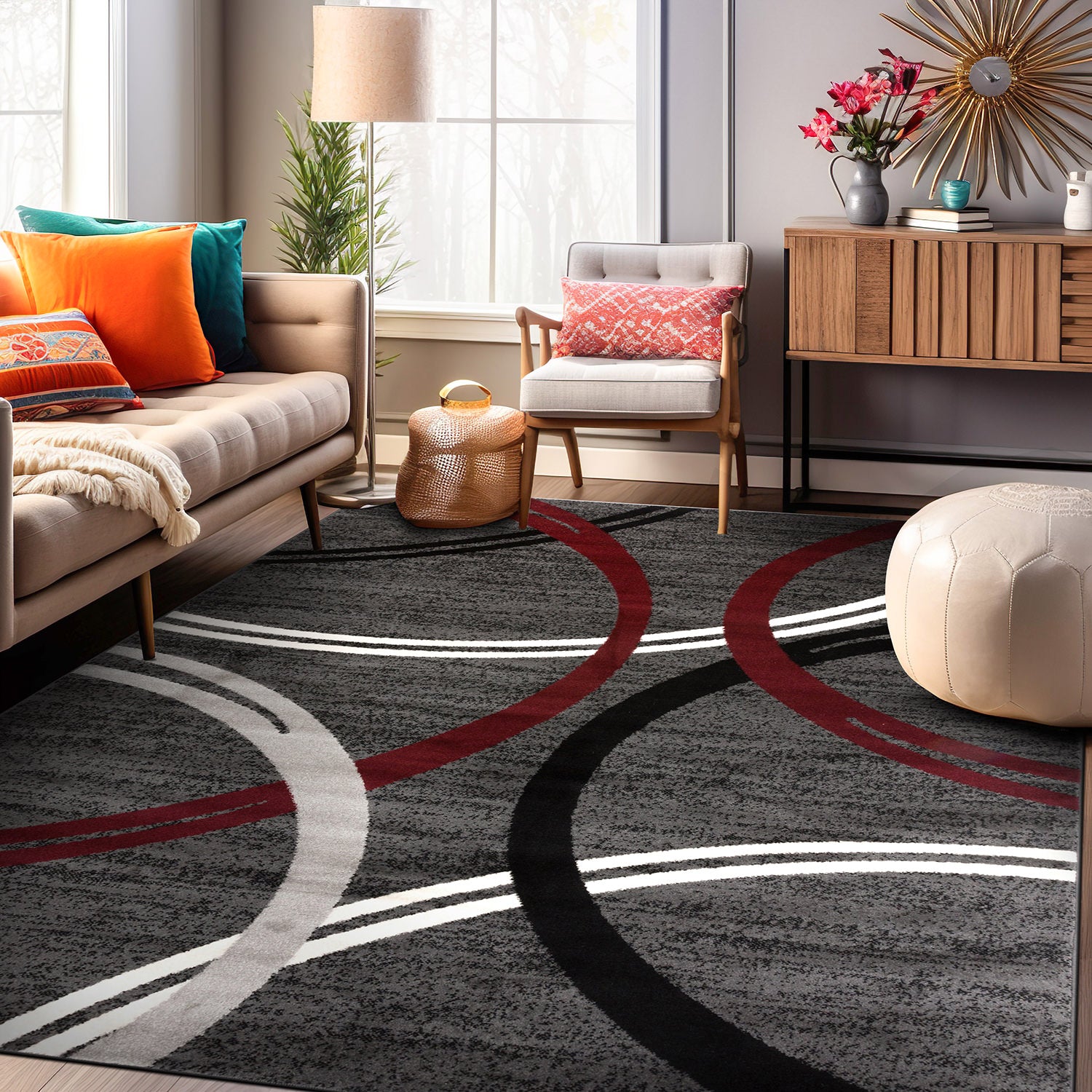 Contemporary Abstract Circles Design Area Rug