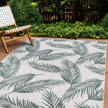 Nature Inspired Floral Leaves Reversible Indoor/Outdoor Area Rug