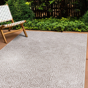 Contemporary Flowers Weather Resistant Reversible Indoor/Outdoor Area Rug