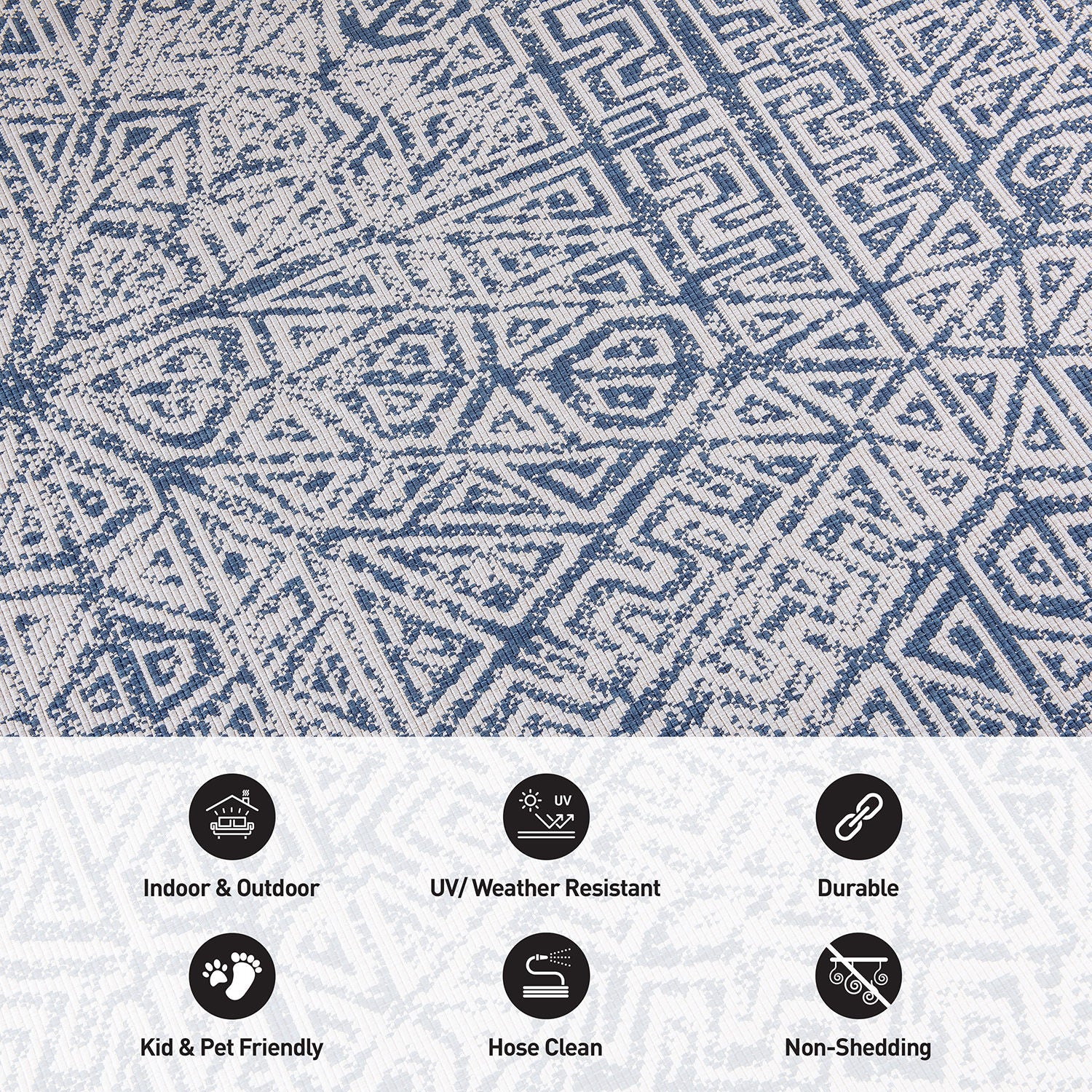Contemporary Geometric Weather Resistant Reversible Indoor/Outdoor Area Rug