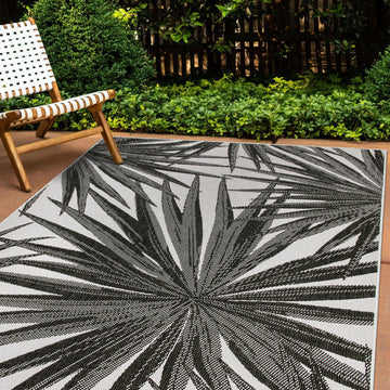 Tropical Leaves Nature Inspired Reversible Indoor/Outdoor Area Rug